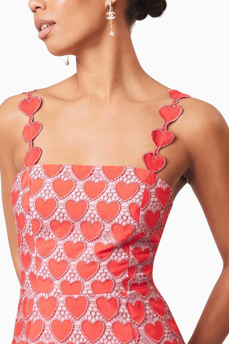 Lace Heart Mini Dress - Red