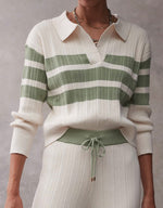 Knit Cotton Pants with Contrast Waist & Hem - Pistachio