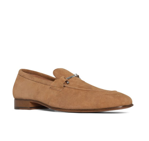 Suede Loafers with Metal Buckle - Sand