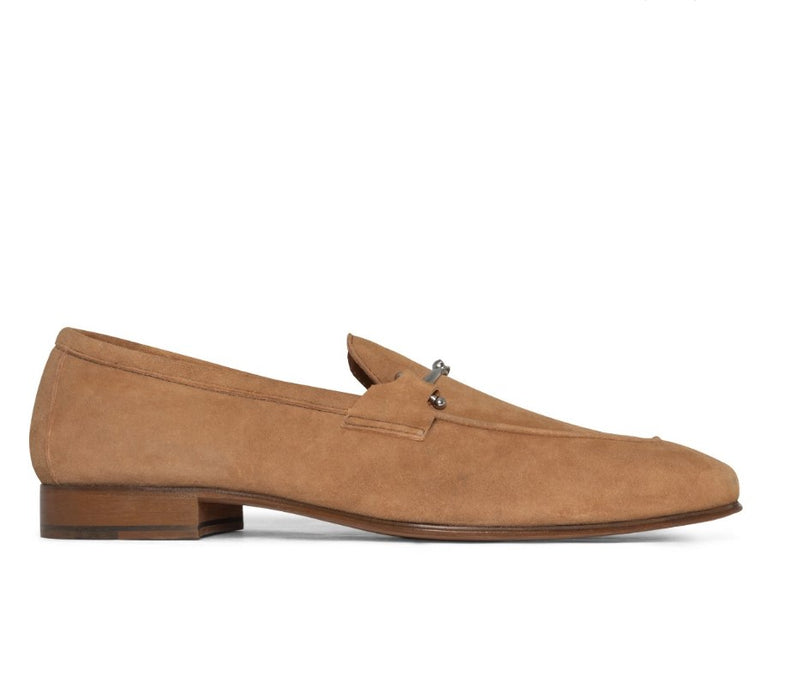 Suede Loafers with Metal Buckle - Sand