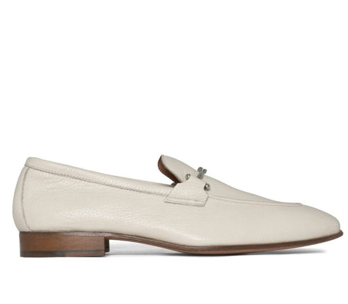 Calf Leather Loafer w Metal Buckle - Bone