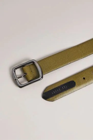 Contrast Detail Leather Belt - Dark Green