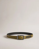 Contrast Detail Leather Belt - Dark Green