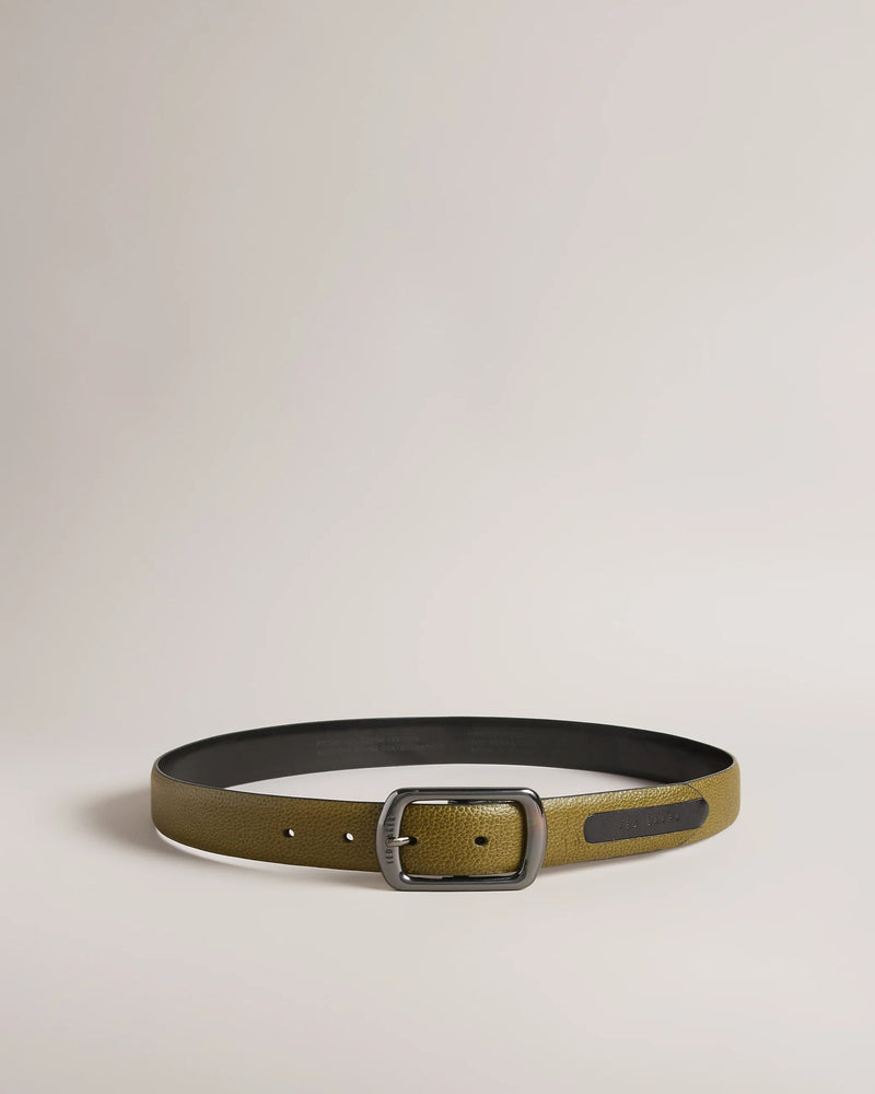 Contrast Detail Leather Belt - Dark Green