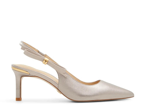 Metallic Leather Kitten Pumps - Bronze