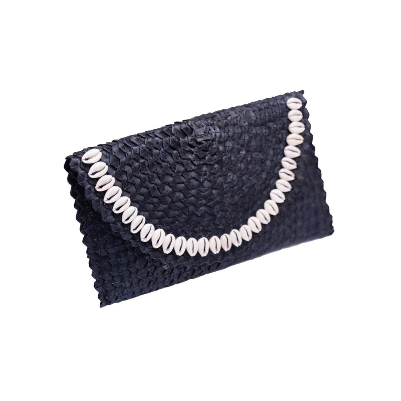 Woven Seashell Clutch - Black