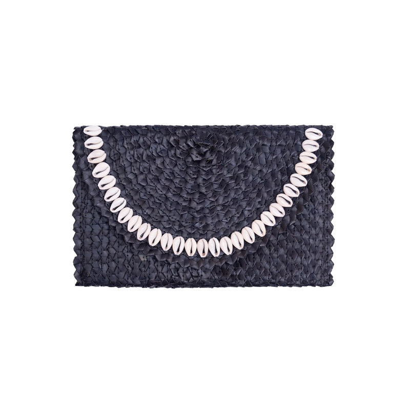 Woven Seashell Clutch - Black