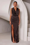 Cowl Ruched Gown - Espresso