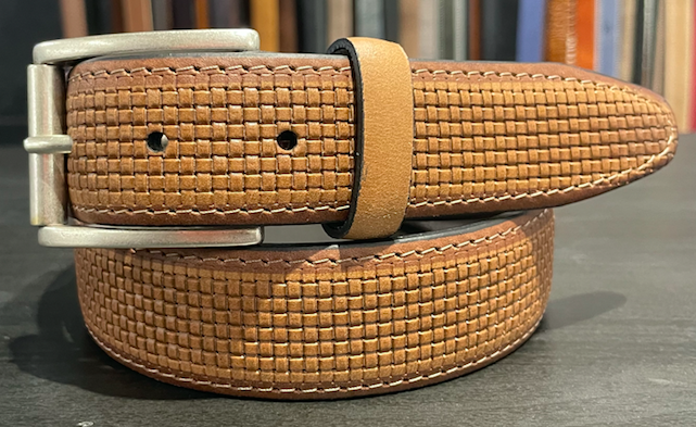 Italian Leather Woven Belt - Natural