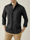 Solid Linen Long Sleeve Shirt - Black