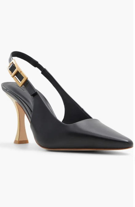 Leather Slingback Pointed Toe Pumps - Black