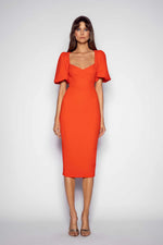 Square V-Neck Midi with Short Sleeeves - Tangerine