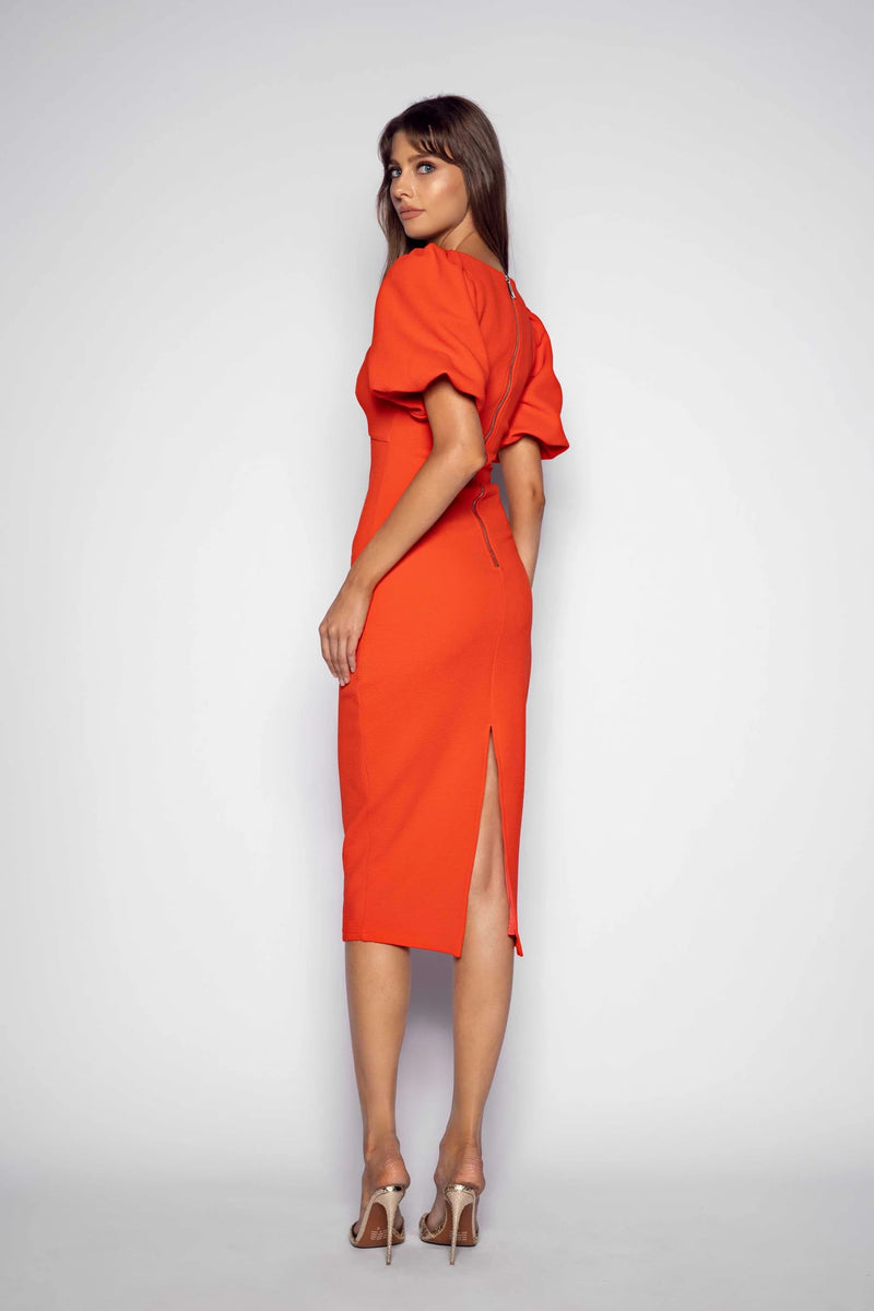 Square V-Neck Midi with Short Sleeeves - Tangerine