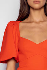 Square V-Neck Midi with Short Sleeeves - Tangerine