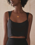 Cupro Top with Wide Contrast Straps - Black - PRE ORDER