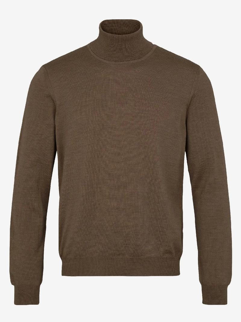 Extra Fine Merino Wool Turtleneck -  Stone Brown