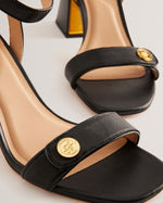 Block Heel Leather Sandals - Black