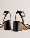 Block Heel Leather Sandals - Black