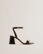 Block Heel Leather Sandals - Black