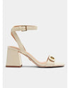 Block Heel Leather Sandals - White