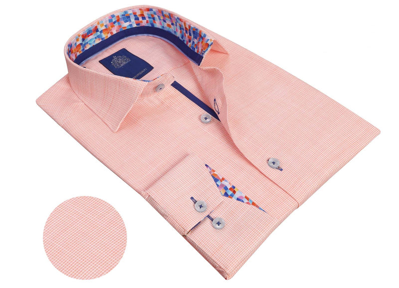 Two-Tone Textured Long Sleeve Shirt - Orange