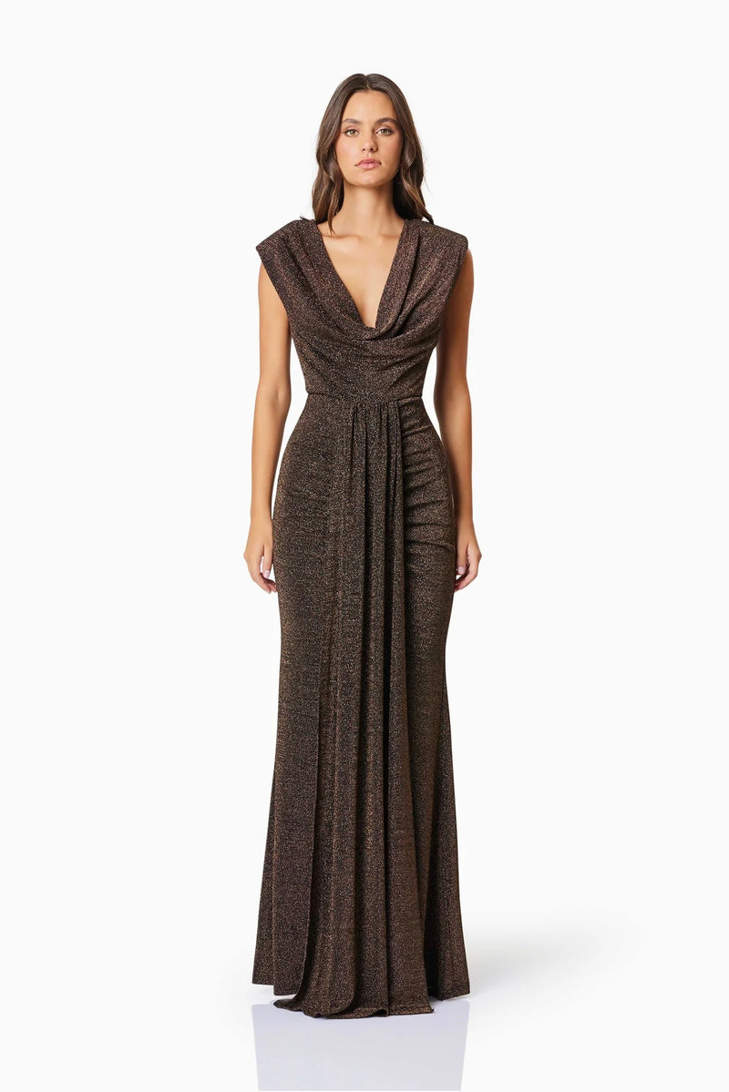 Shimmer Drape Gown - Black/Gold