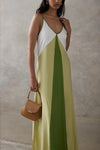 Colorblock Cupro Maxi Dress - Green