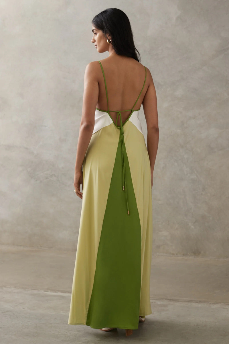 Colorblock Cupro Maxi Dress - Green