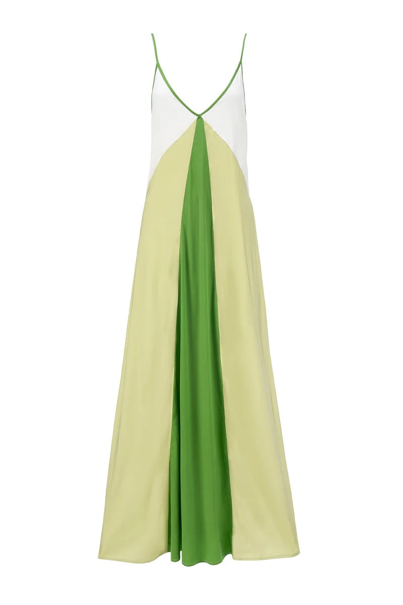 Colorblock Cupro Maxi Dress - Green