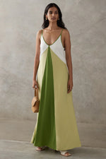 Colorblock Cupro Maxi Dress - Green