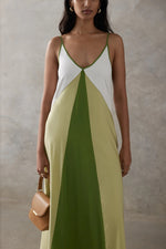 Colorblock Cupro Maxi Dress - Green