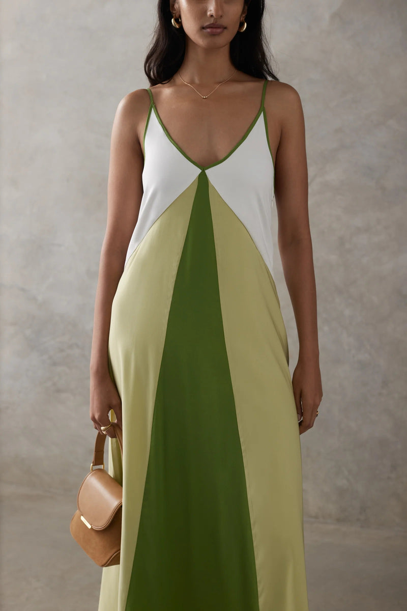 Colorblock Cupro Maxi Dress - Green