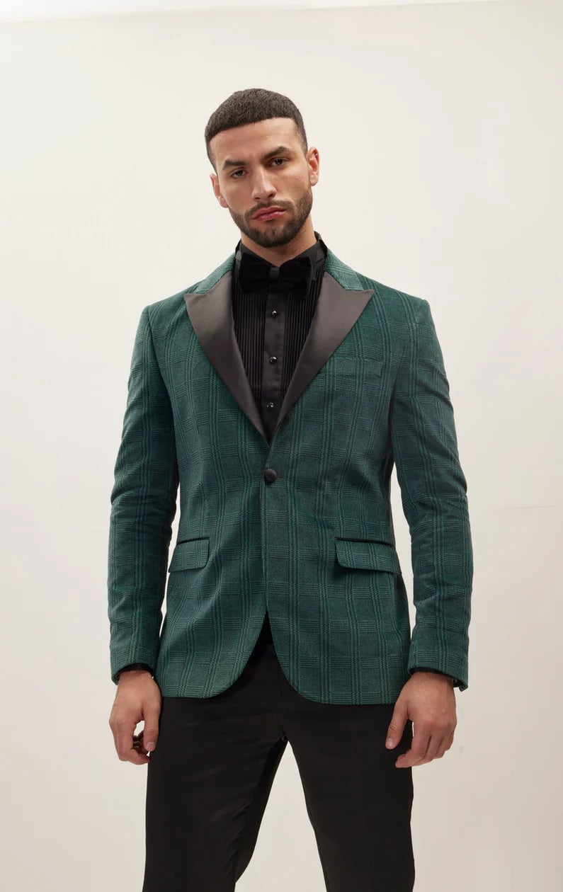 Italian Velvet Prince of Wales Tuxedo - Green