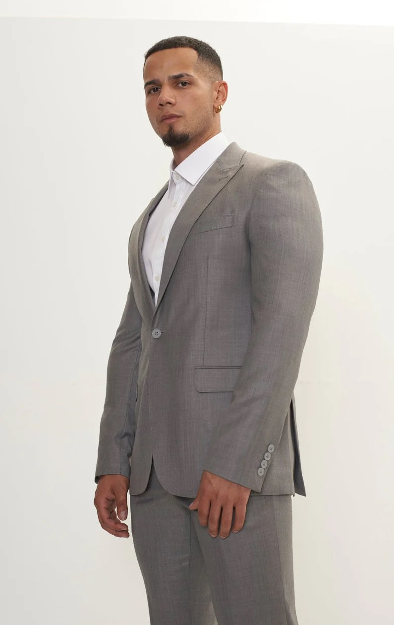 Merino Wool & Silk Single Breasted Suit - Grey