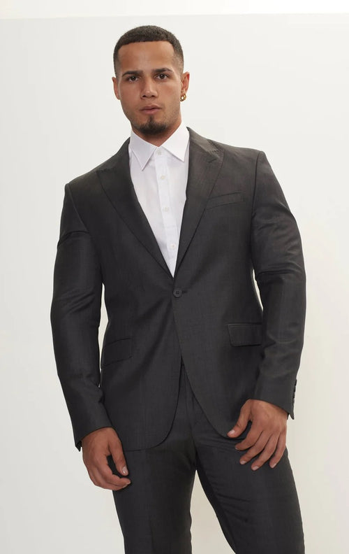 Merino Wool & Silk Single Breasted Suit - Slate Grey