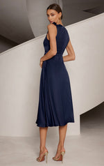 Satin A Line Midi Dress - Midnight Blue