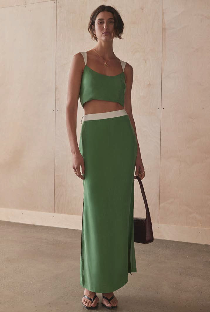 Cupro Top with Wide Contrast Straps - Matcha - PRE ORDER