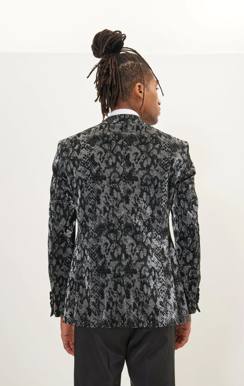 Flocked Velvet Peak Tuxedo - Silver