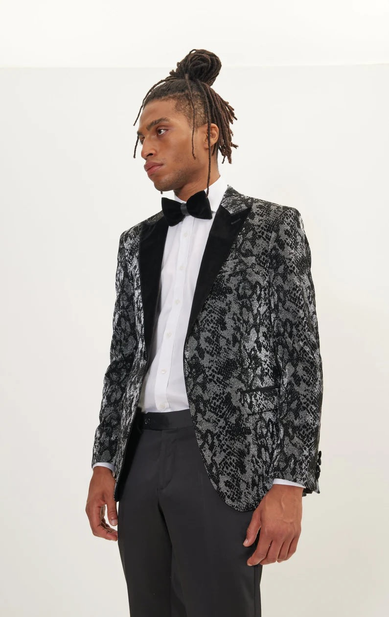 Flocked Velvet Peak Tuxedo - Silver