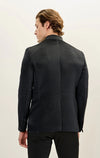 Textured Mandarin Collar Tuxedo with Satin Trim - Black