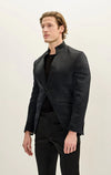 Textured Mandarin Collar Tuxedo with Satin Trim - Black