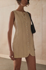 Button Front Fitted Mini Dress - Cloud