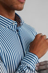 Performance Stretch Striped Long Sleeve Shirt - Navy