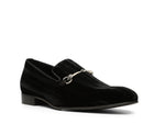 Velvet Loafers with Metal Buckle - Black