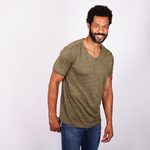 Slub Linen V-neck T-shirt - Army