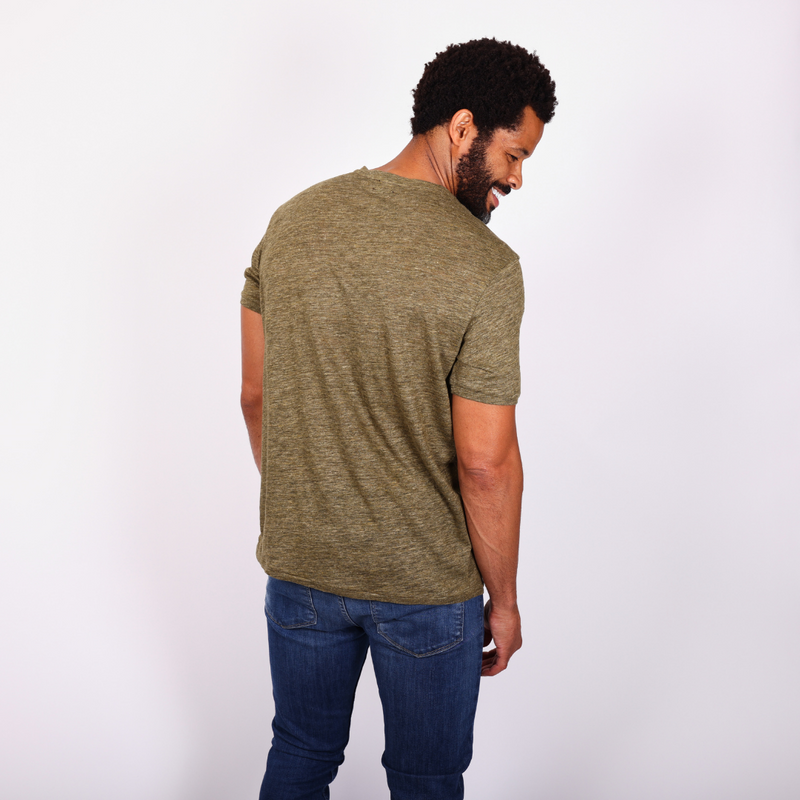 Slub Linen V-neck T-shirt - Army