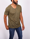 Slub Linen V-neck T-shirt - Army