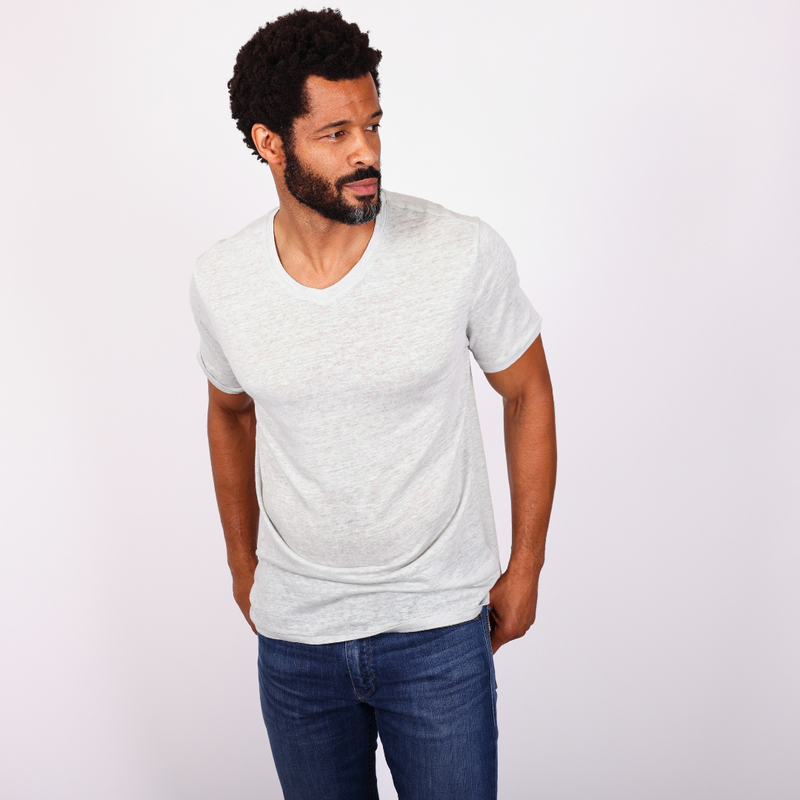 Slub Linen V-neck T-shirt - Grey