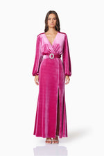 Velvet Long Sleeve Maxi - Cerise