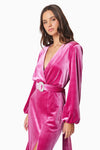 Velvet Long Sleeve Maxi - Cerise